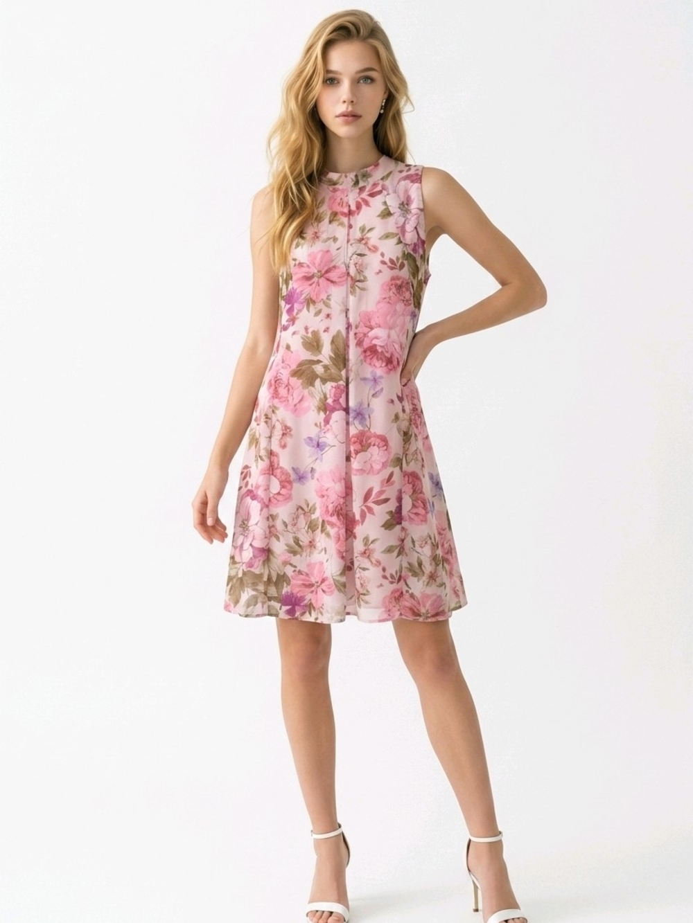 Robbie Bee Pink Floral Sleeveless Fit & Flare Dress Size 14